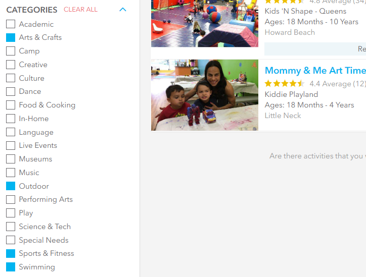 也可以用活動類型挑選,例如 ART、OUTDOOR、SPORTS...等等。
Source: KidPass.com